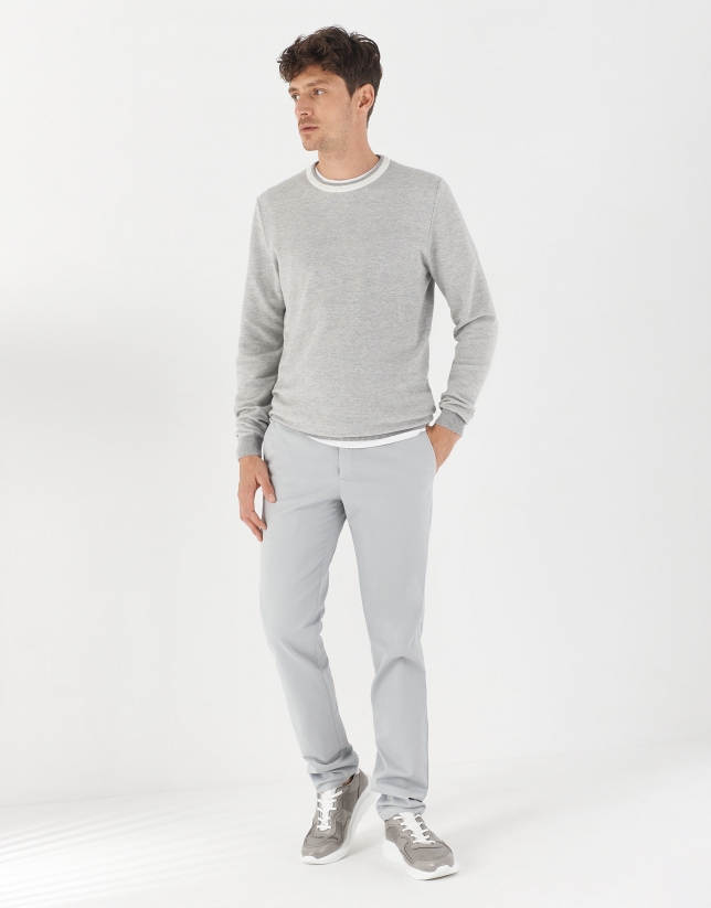 Gray sweater with white contrasting collar