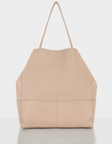 Beige grainy leather Megan shopping bag