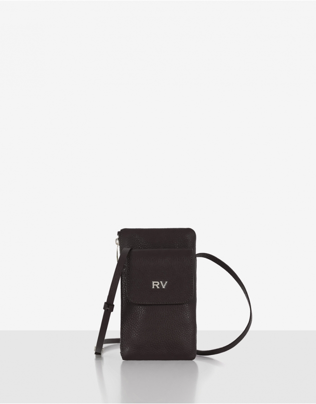 Brown grainy leather cellphone bag