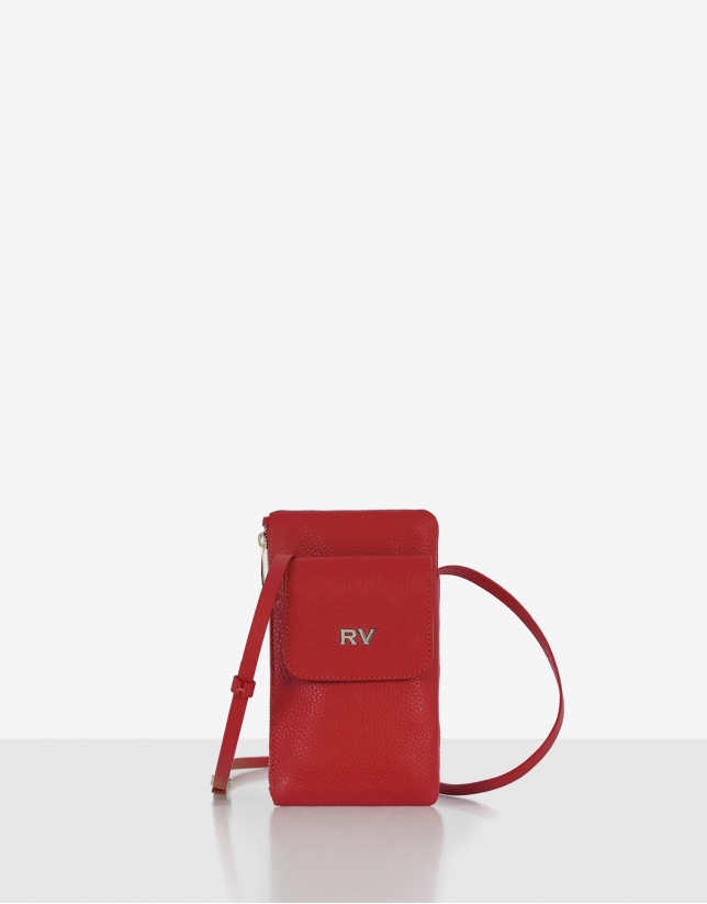 Red grainy leather cellphone bag