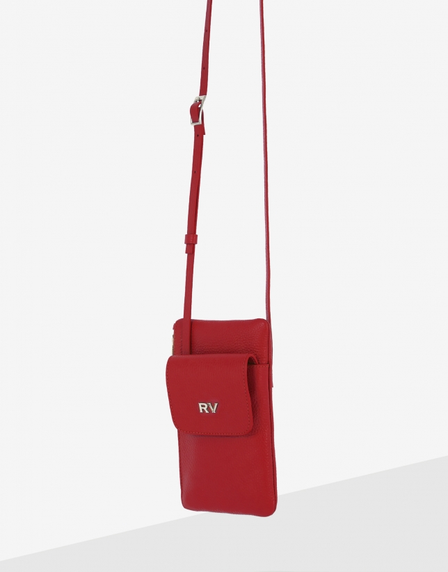 Red grainy leather cellphone bag