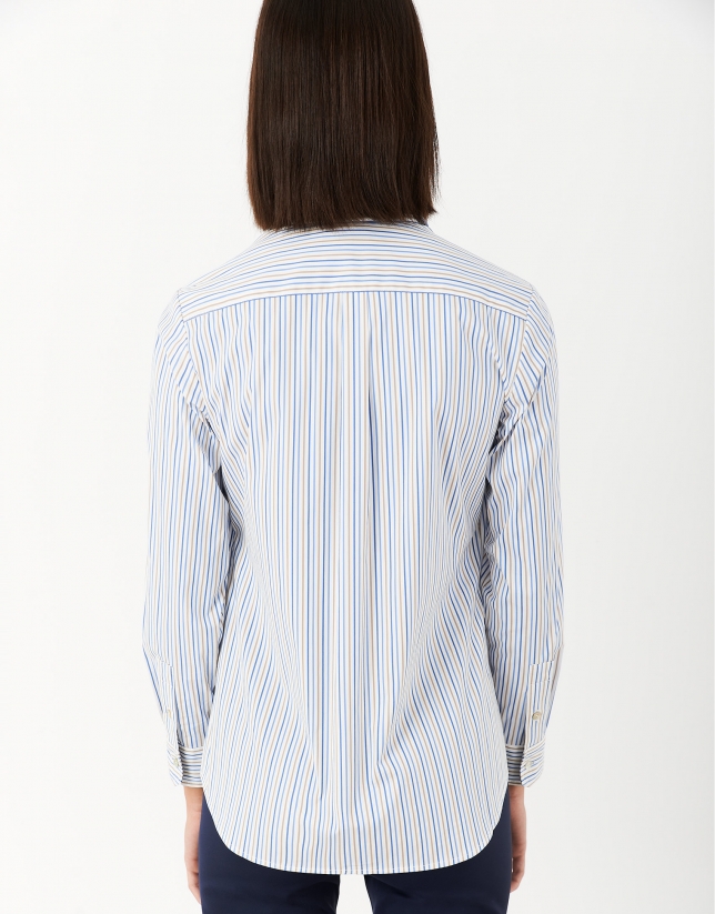 Blue and beige striped shirt with men's cut