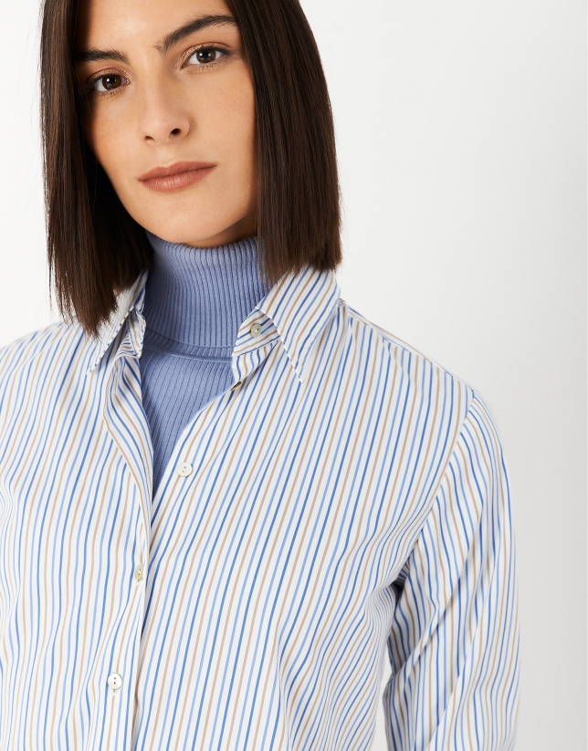 Blue and beige striped shirt with men's cut
