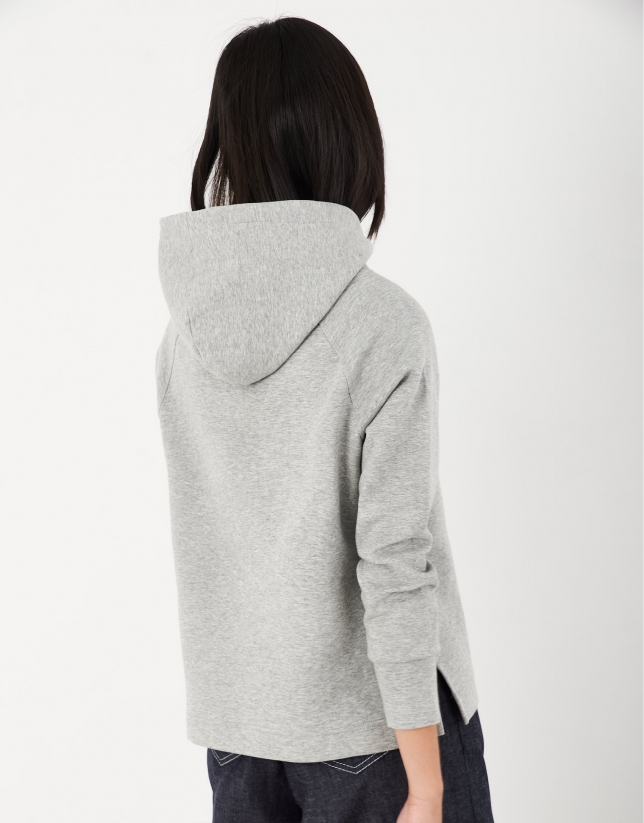 Gray sweatshirt with hood and VERINO in strass