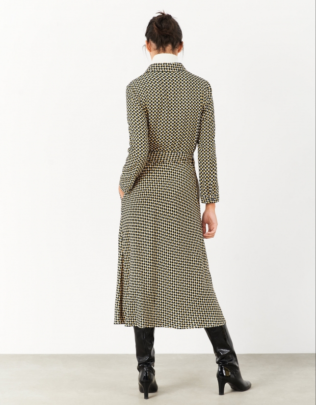 Shirtwaist dress with green and yellow circles