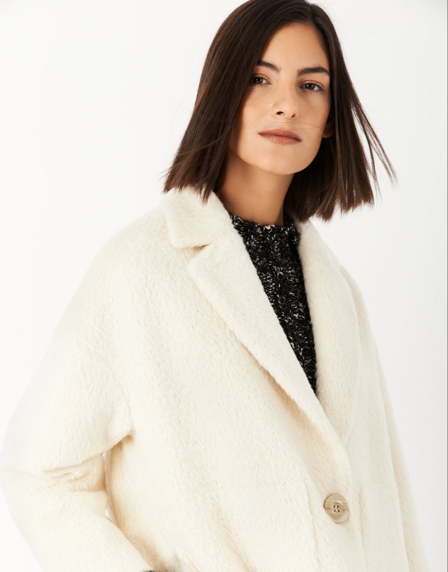 White wool and alpaca oversize coat