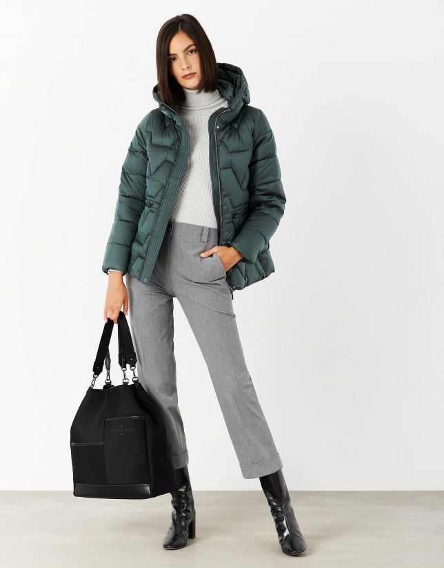 Green geometric quilted coat