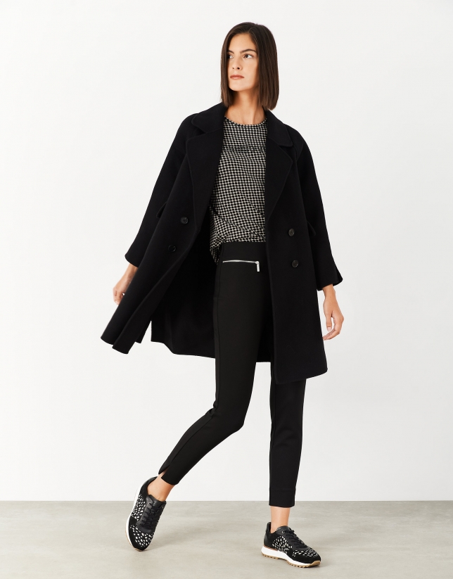 Black three-quarter wool coat