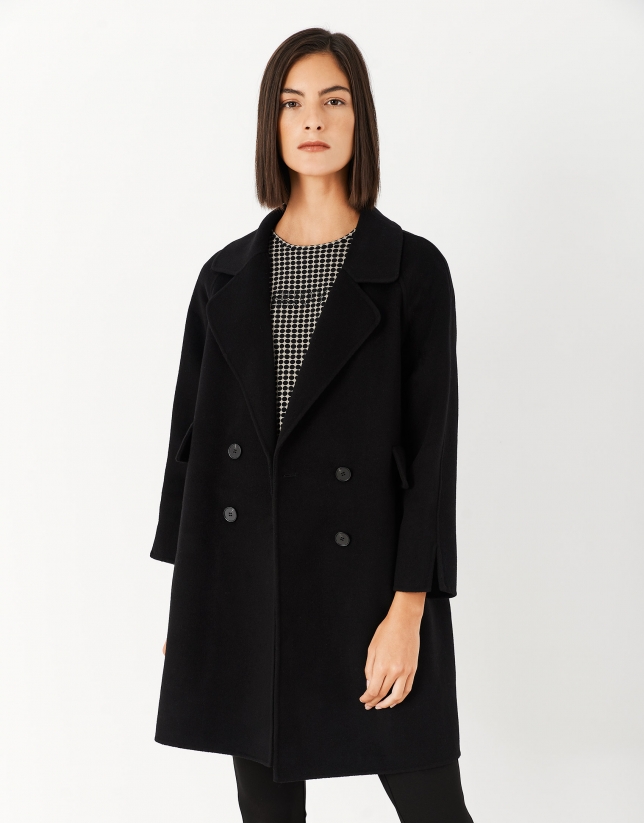 Black three-quarter wool coat