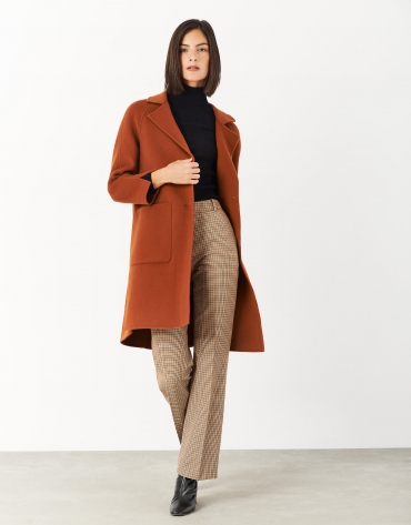 Tile colored wool coat with slits