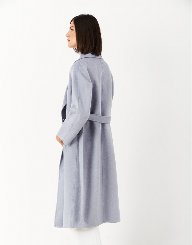 Abrigo largo cruzado lana azul claro