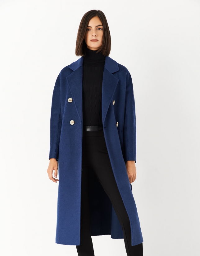 Abrigo largo cruzado lana azul