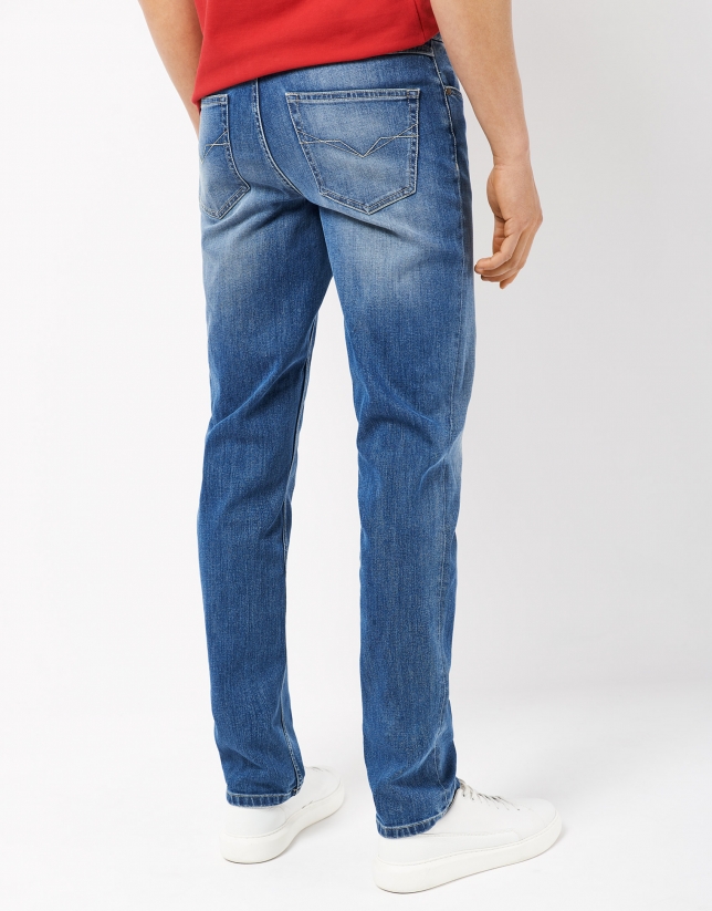Blue stone-washed jeans