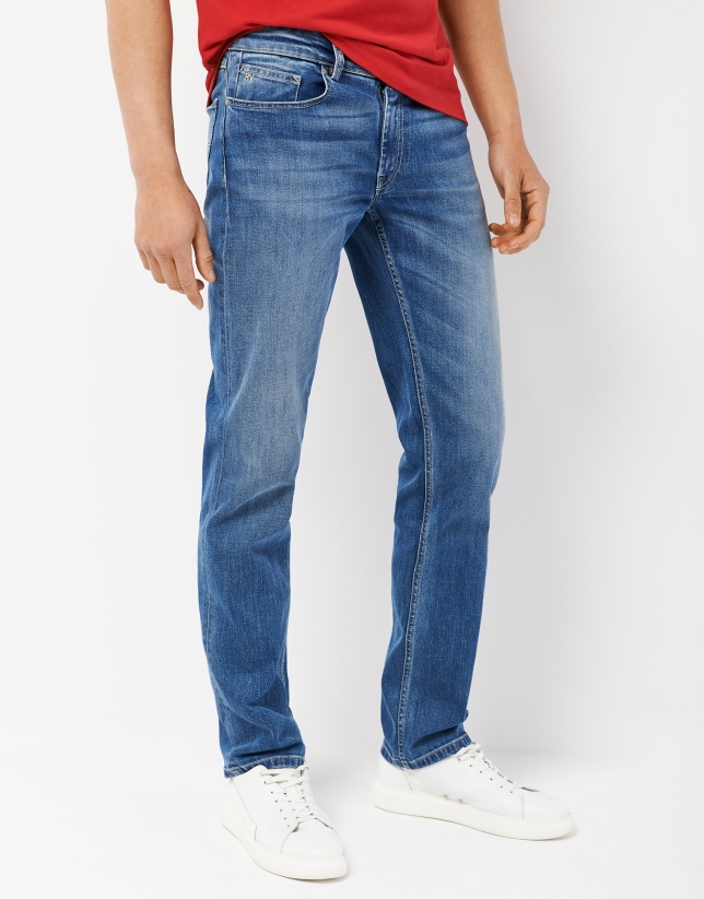 Blue stone-washed jeans