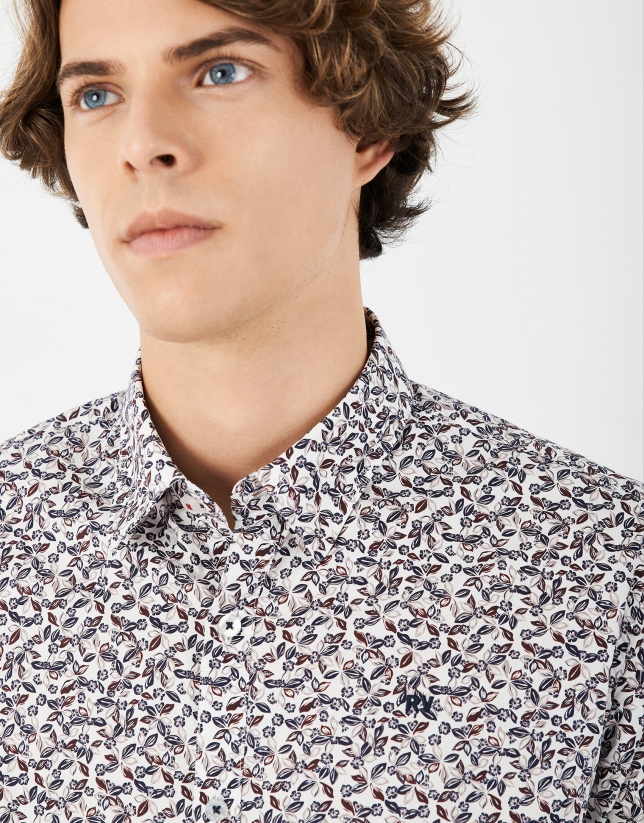 Blue and red flowers print sport shirt