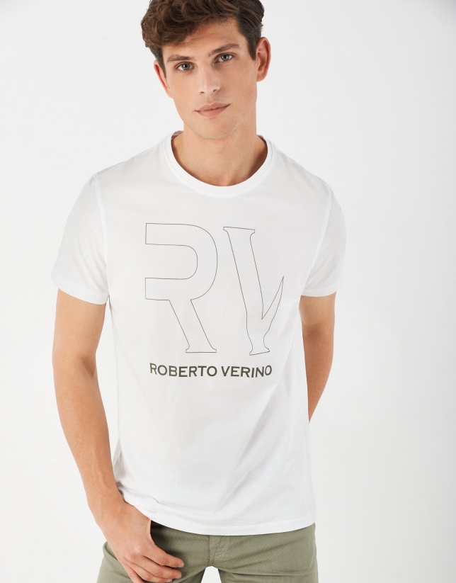 Camiseta blanca logo RV verde caqui