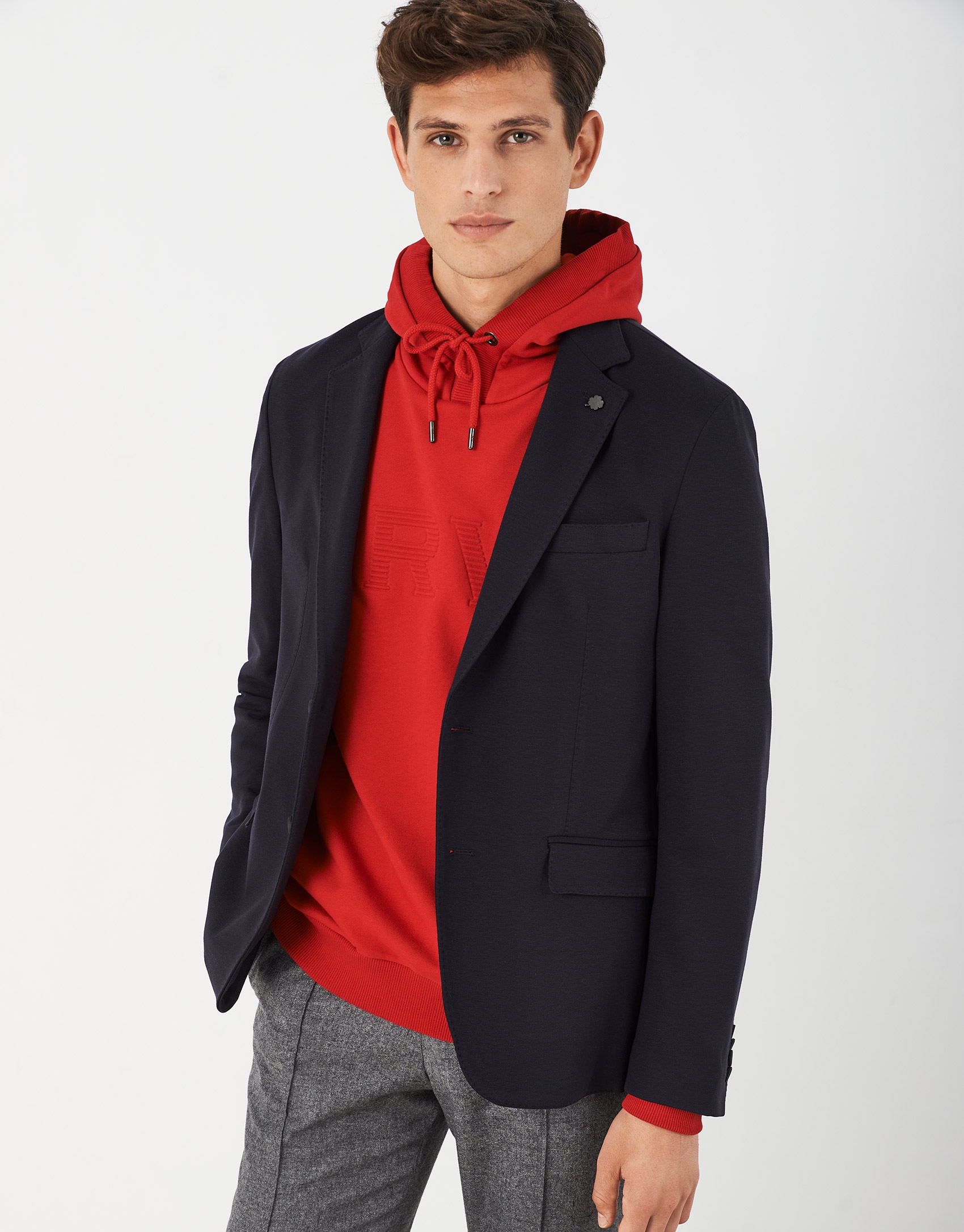 Navy blue flat knit sport jacket Man AW2021 Roberto Verino