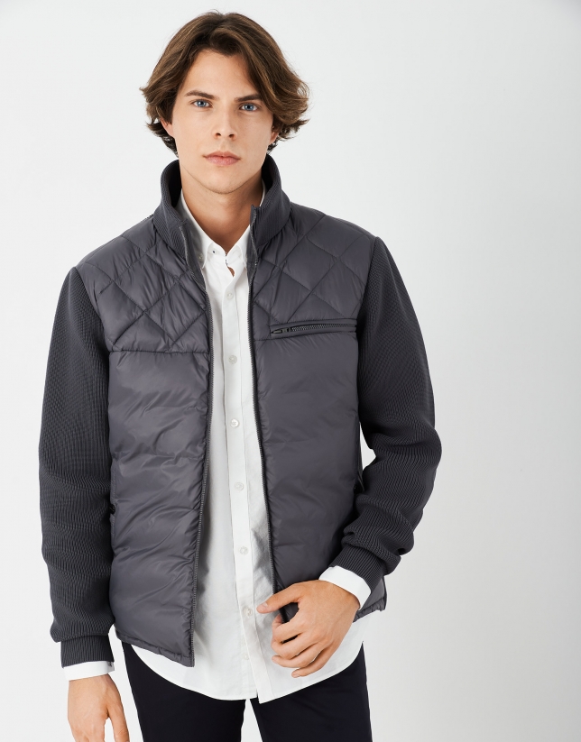 Gray quilted tech windbreaker