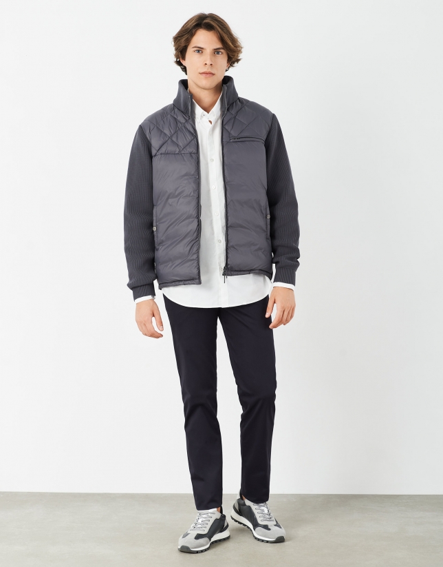 Gray quilted tech windbreaker