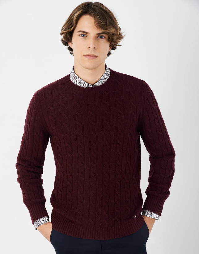 Burgundy cable-stitched sweater