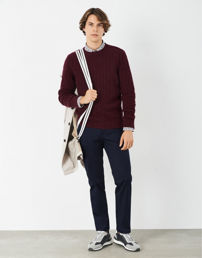 Burgundy cable-stitched sweater