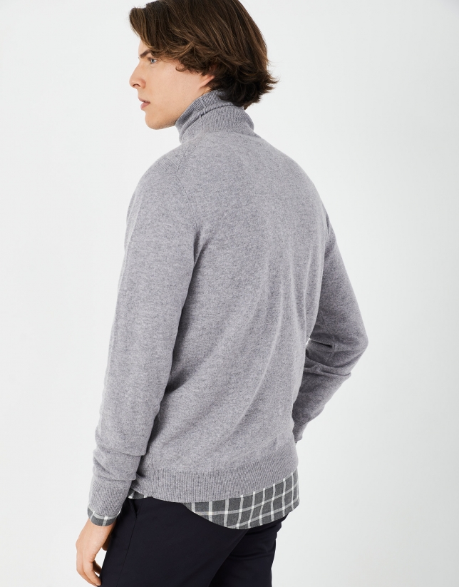 Gray melange wool and cashmere turtle neck sweater