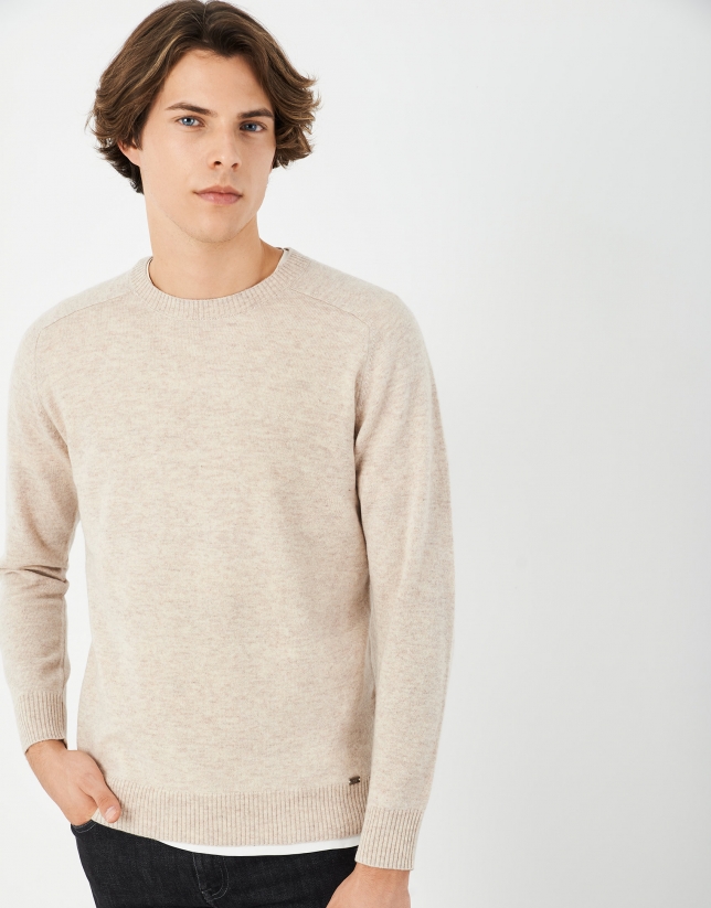 Beige cashmere and wool sweater