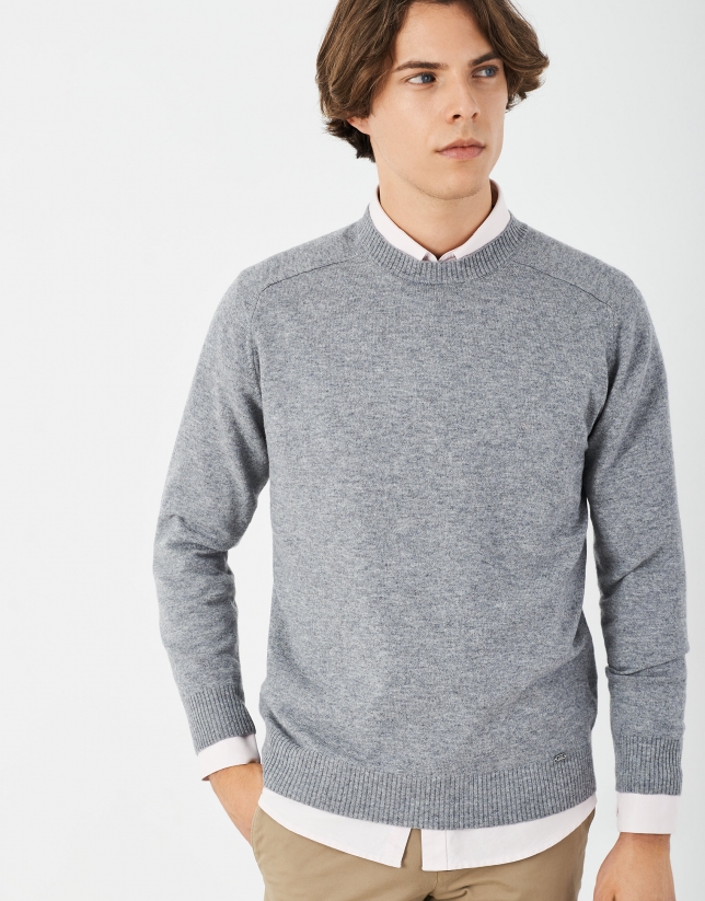 Gray melange cashmere and wool sweater