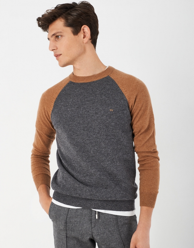 Camel and gray two-color sweater
