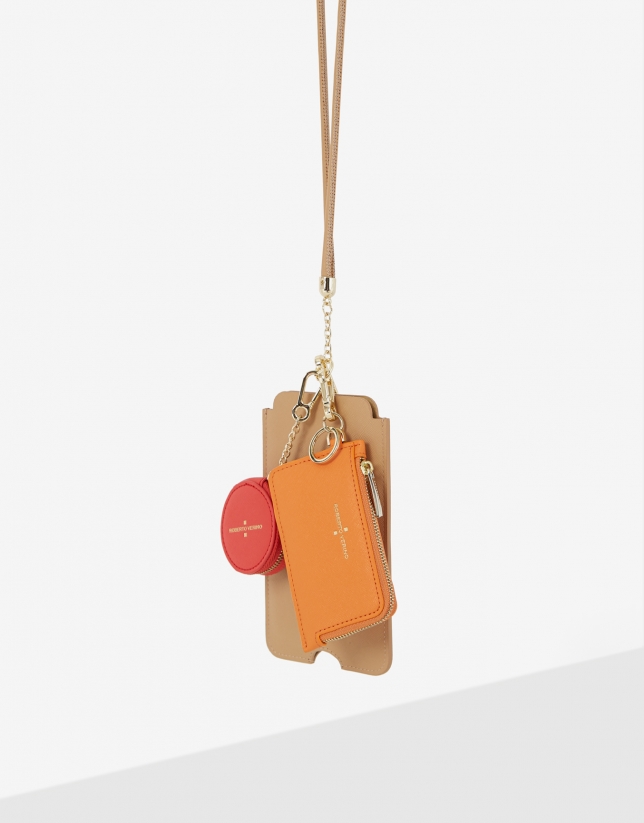 Lúa SET of beige cell case, orange card-holder and red cookie