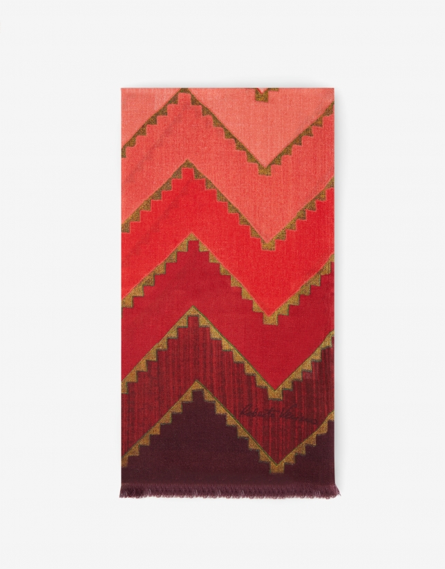 Orange zig-zag geometric design foulard