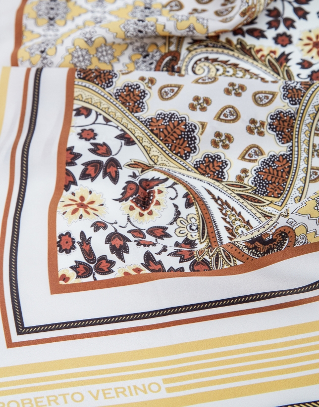 Ocre silk scarf with abstract print