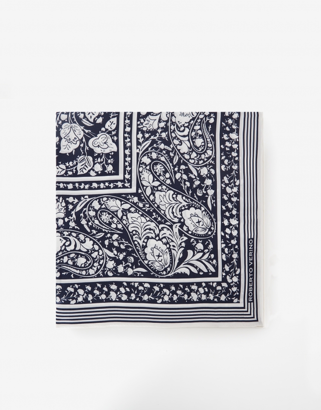 Silk scarf with blue geometric print
