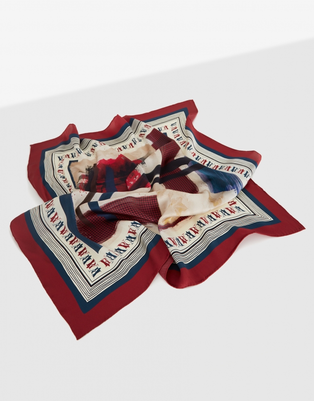 Burgundy silk scarf with abstract print