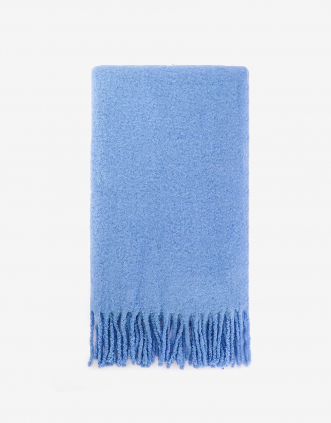 Thick blue fringed scarf