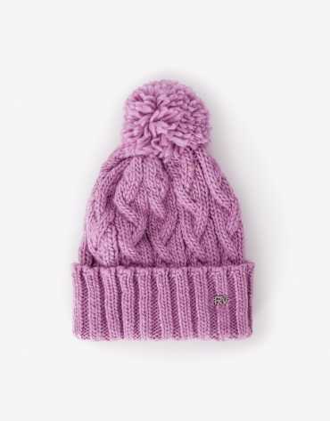 Pink wool cap with woven figure eight pattern