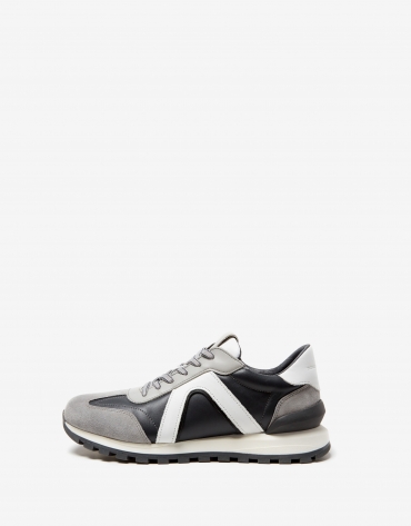 Gray leather running shoes
