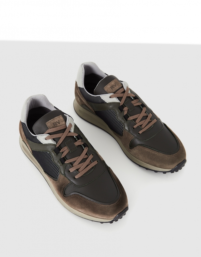 Khaki leather running shoes