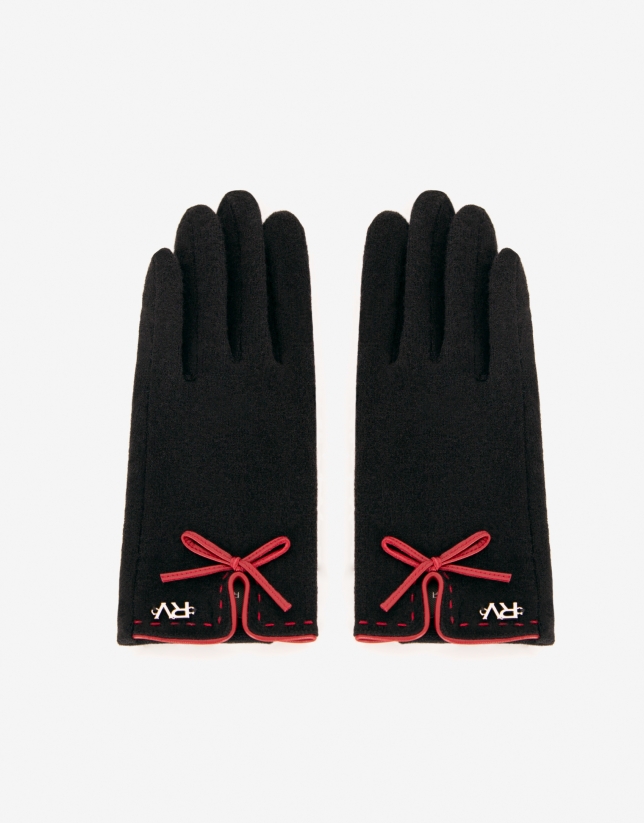 Black knitted with red leather bow glove