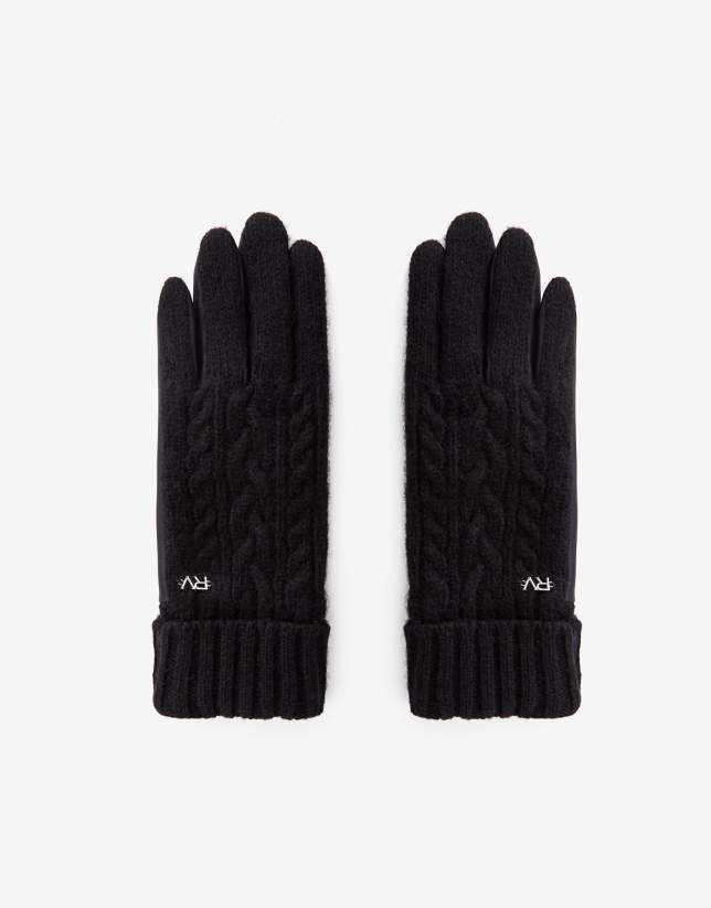 Black leather and braided knit glove