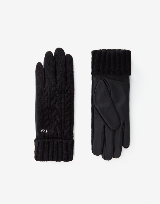 Black leather and braided knit glove