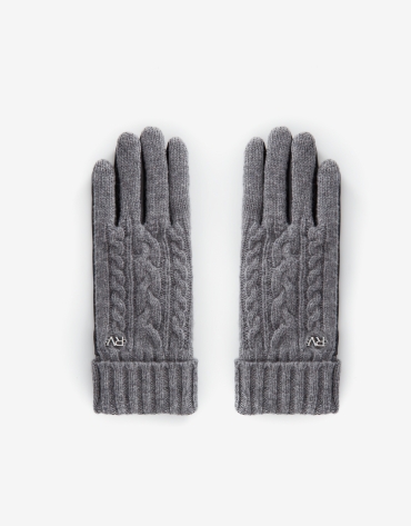 Gray leather and braided knit glove