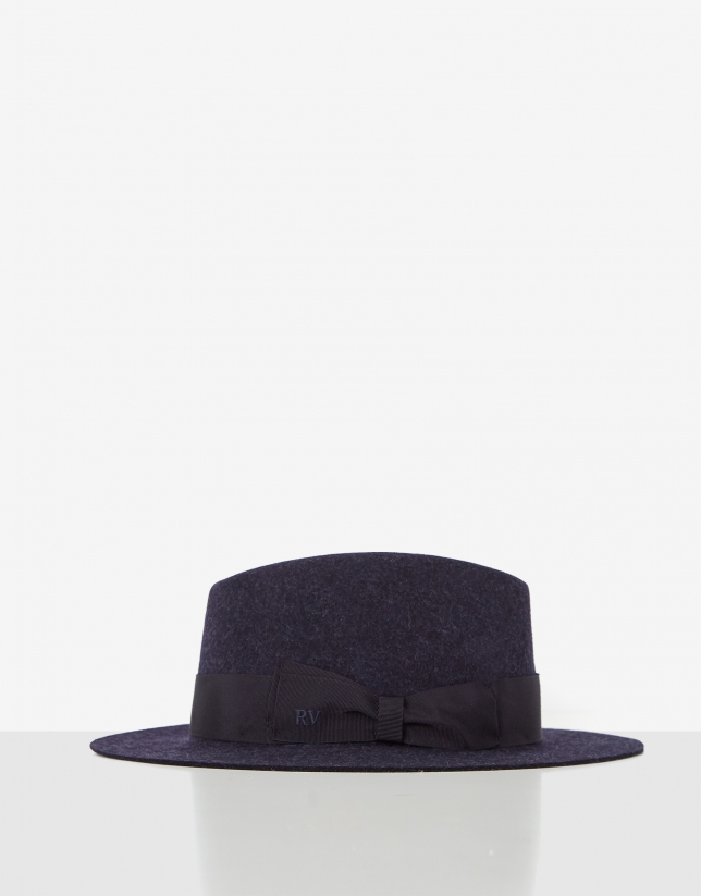 Sombrero fedora fieltro azul cinta a tono