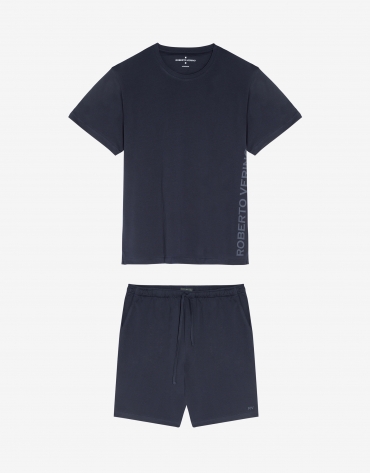 Navy blue cotton short sleeve pajamas