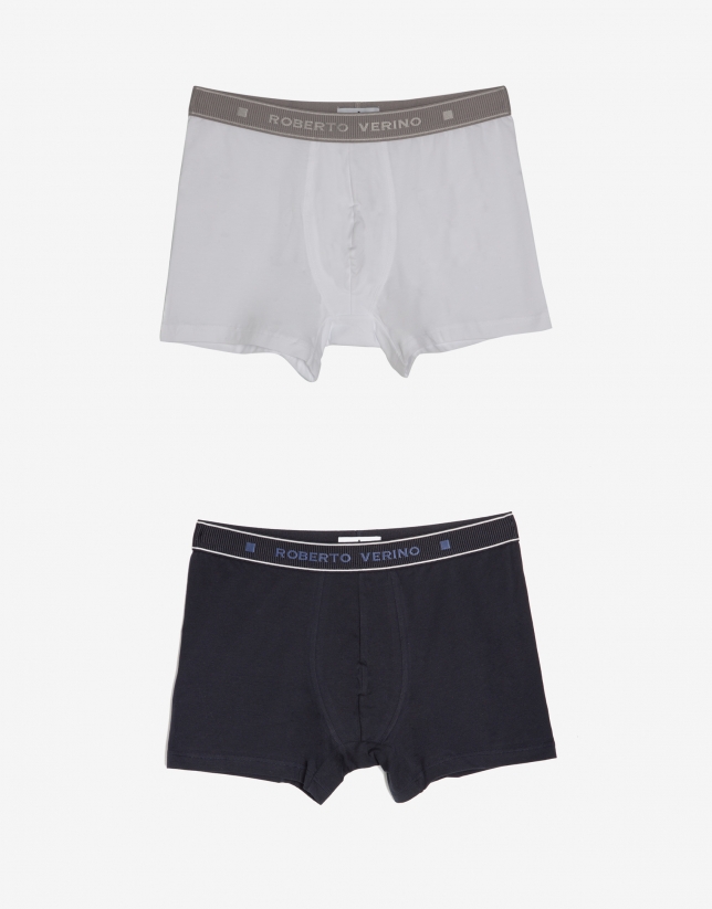 White and navy blue boxers pack