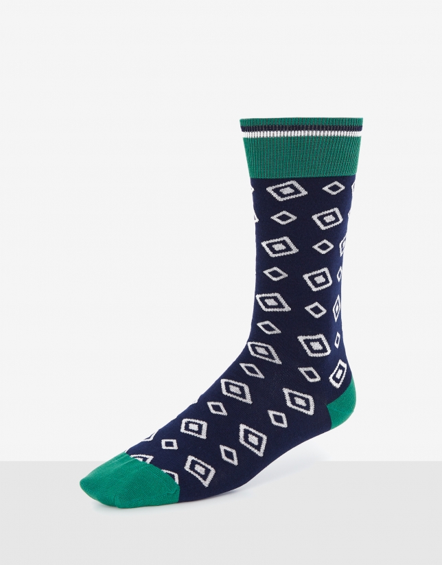 Pack of socks in blue logo and tie motif jacquard