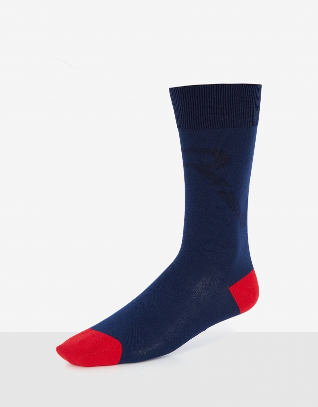 Pack of socks in blue logo and tie motif jacquard