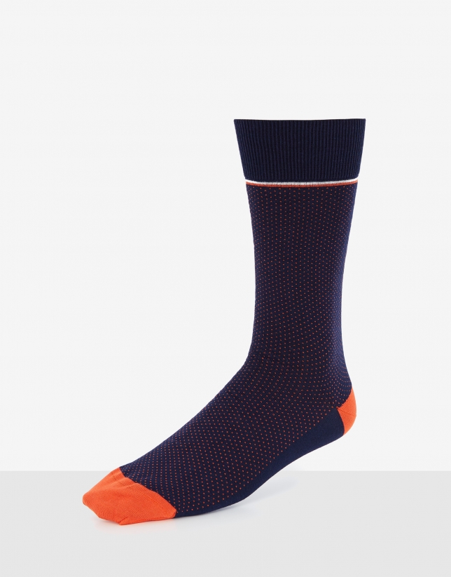 Pack of socks in orange dots and blue stripes