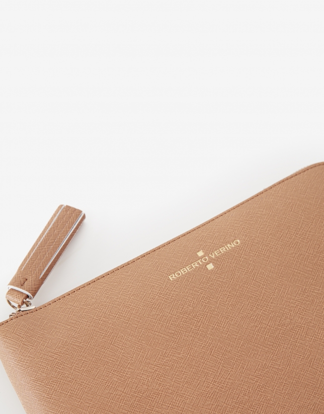 Sandy-colored leather Lisa clutch bag