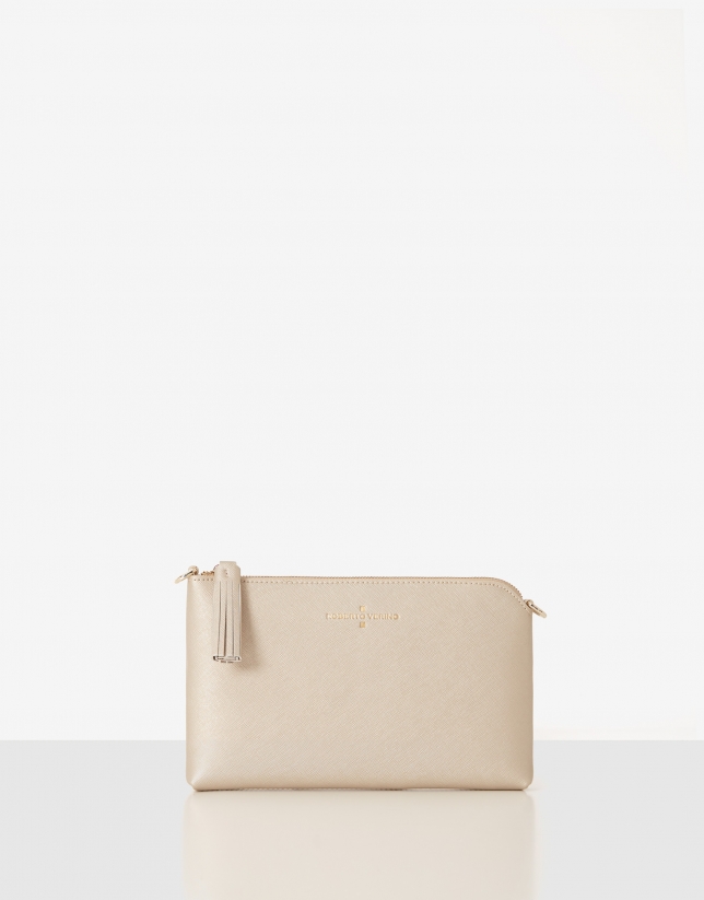 Gold saffiano leather Lisa Nano clutch bag
